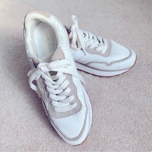 Zara White & Taupe Textured Athletic Running Sneakers